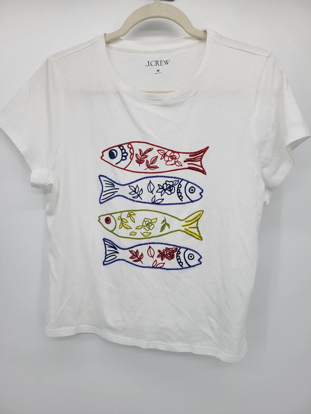 J Crew Broken-in-jersey sardine graphic T-shirt with beads - Picture 2 of 7